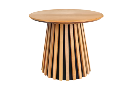 Living - Măsuță de cafea VALHALLA WOOD Ø 50 cm, cu bază rotundă canelată, placată cu lemn de stejar natural
