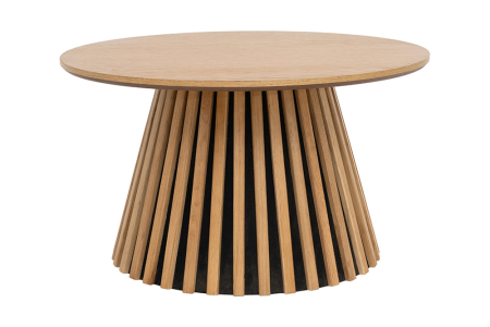 Living - Măsuță de cafea VALHALLA WOOD Ø 70 cm, rotundă, cu bază canelată, placată cu lemn de stejar natural