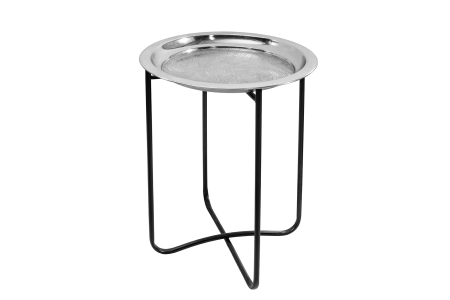 Masute de cafea - Masuta laterala CASABLANCA 50cm, tava detasabila,design cu lovitura de ciocan argintiu antic