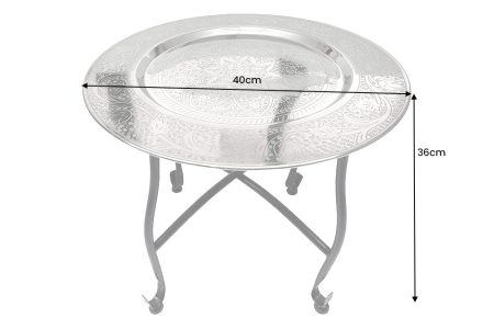 Masuta laterala MARRAKESH 40 cm argintie , design cu textura batuta , tava detasabila  [9]