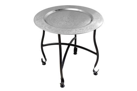 Masute de cafea - Masuta laterala MARRAKESH 40 cm argintie , design cu textura batuta , tava detasabila 