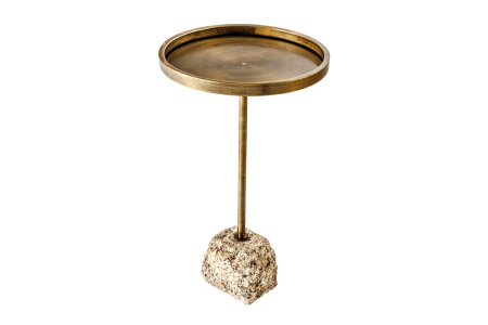 Living - Masuta laterala TRAYFUL 60cm,baza de marmura si blat culoare alama antica din fier