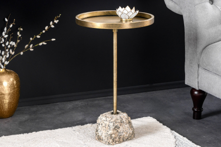 Masuta laterala TRAYFUL 60cm,baza de marmura si blat culoare alama antica din fier [2]