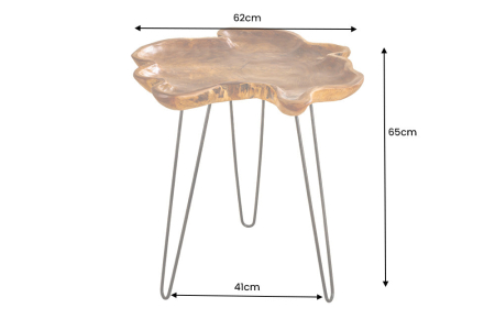 Masuta laterala WILD 65cm din lemn de tec maro natural cu picioare negre in forma de ac de par [9]