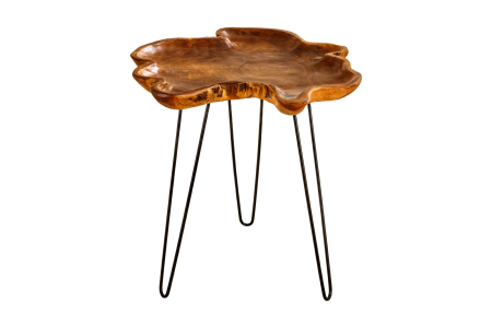 Masuta laterala WILD 65cm din lemn de tec maro natural cu picioare negre in forma de ac de par [0]