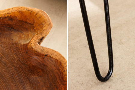 Masuta laterala WILD 65cm din lemn de tec maro natural cu picioare negre in forma de ac de par [8]