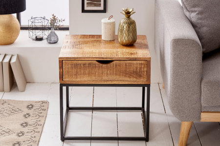 Noptieră IRON CRAFT 45cm cu sertar lemn de mango natural [3]