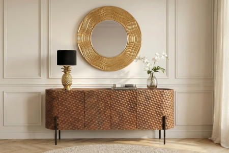 Oglindă de perete CIRCLE 100 cm din lemn de paulownia, rotundă, aurie [2]