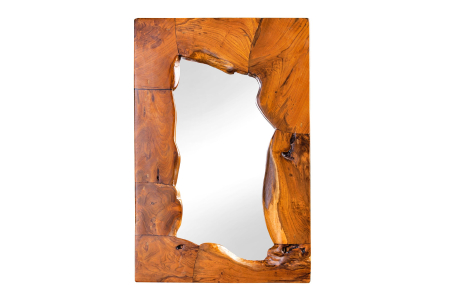 Decorațiuni - Oglindă de perete MOSAIC 90 cm din lemn de tec maro natural, realizată manual