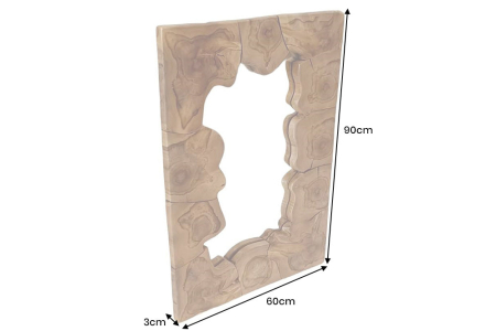 Oglindă de perete MOSAIC 90 cm din lemn de tec maro natural, realizată manual [12]