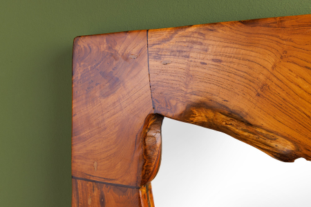 Oglindă de perete MOSAIC 90 cm din lemn de tec maro natural, realizată manual [7]