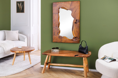 Oglindă de perete MOSAIC 90 cm din lemn de tec maro natural, realizată manual [4]