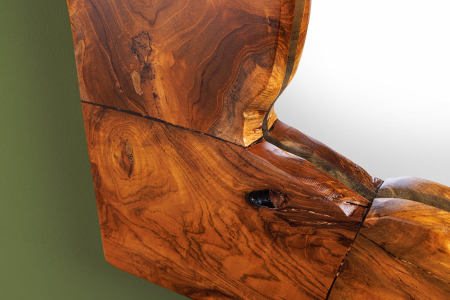 Oglindă de perete MOSAIC 90 cm din lemn de tec maro natural, realizată manual [8]