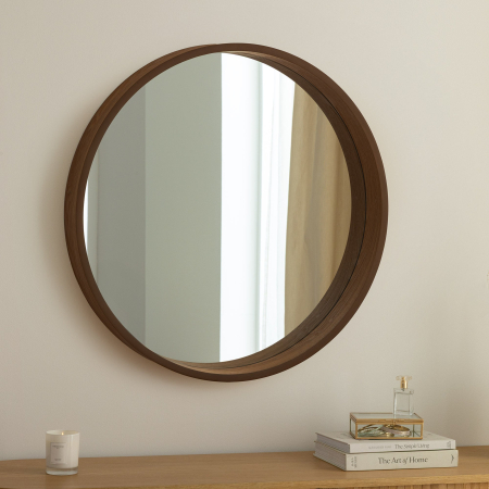 Oglindă de perete PORTRAIT 70 cm rotundă, furniruită cu lemn de nuc [6]