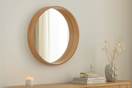 Oglindă de perete PORTRAIT 70 cm rotundă, furniruită cu lemn de stejar [5]