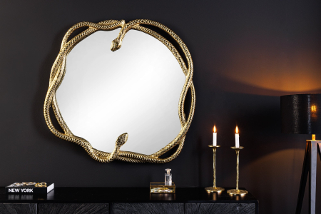 Oglindă de perete SNAKE XL 85 cm aurie cu element decorativ în formă de șarpe [3]