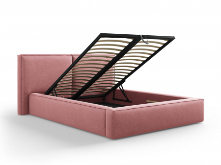 Pat Jodie cu tapițerie din tesatura structurala și ladă depozitare 140x200, roz [2]