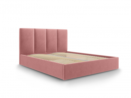 Paturi - Pat Pyla Roz cu tapițerie din catifea și ladă depozitare 140x200