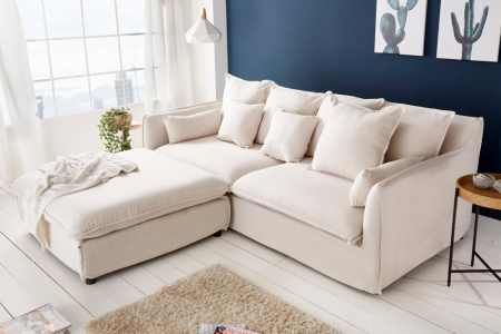 Scaun HEAVEN 100 cm cu husă detașabilă din țesătură texturată de in natural [2]
