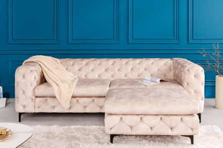 Puf Modern Barock cu tapiterie din catifea si lemn de pin, bej deschis [4]