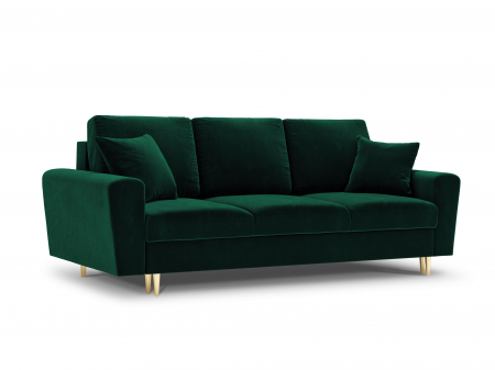 Canapele extensibile - Canapea  extensibila 3 locuri Moghan cu tapițerie din catifea, picioare din metal auriu, verde
