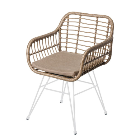 Mobilier Gradina - Scaun de exterior din rattan si cadru din oțel alb 57 x 62 x 80 cm