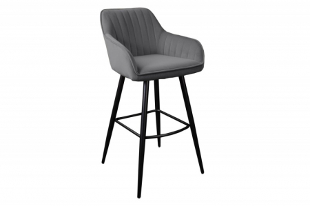 Scaune bar - Set 2 scaune bar Turin gri din catifea și cadru metalic, 102 cm