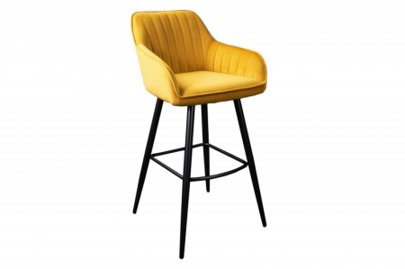 Scaune bar - Set 2 scaune bar Turin galben din catifea și cadru metalic, 102 cm