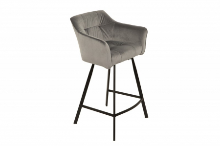 Scaun bar Loft gri deschis din catifea și cadru metalic, 100 cm [0]