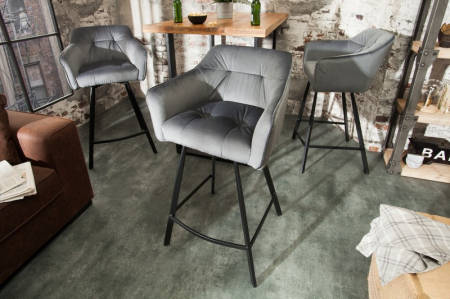 Scaun bar Loft gri deschis din catifea și cadru metalic, 100 cm [5]