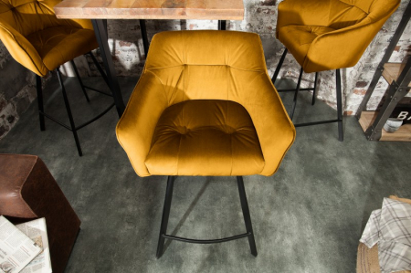 Scaun bar Loft galben din catifea și cadru metalic, 100 cm [2]