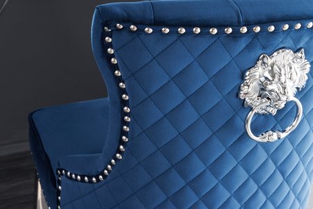 Scaun de bar CASTLE DELUXE din catifea albastra cu accesoriu in forma de cap de leu [3]