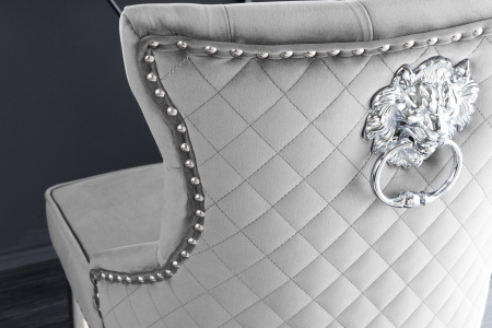 Scaun de bar CASTLE DELUXE din catifea gri cu accesoriu in forma de cap de leu [3]