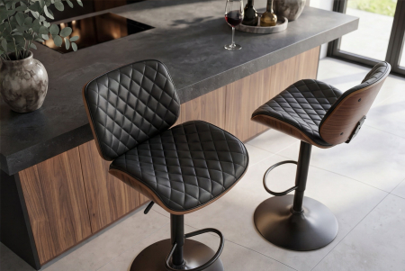 Scaun de bar CHICAGO rotativ la 360°, înălțime reglabilă între 89 și 111 cm, din piele artificială, furnir de plop negru [3]