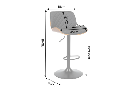 Scaun de bar CHICAGO rotativ la 360°, înălțime reglabilă între 89 și 111 cm, din piele artificială, furnir de plop negru [11]