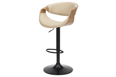 Scaune - Scaun de bar ORGANIC rotative din piele artificiala bej si lemn de stejar, 89-100 cm