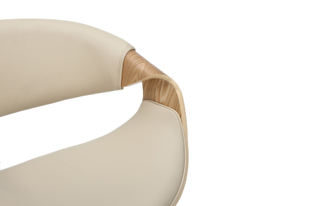 Scaun de bar ORGANIC rotative din piele artificiala bej si lemn de stejar, 89-100 cm [6]