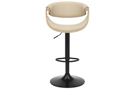 Scaun de bar ORGANIC rotative din piele artificiala bej si lemn de stejar, 89-100 cm [3]