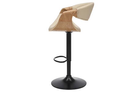 Scaun de bar ORGANIC rotative din piele artificiala bej si lemn de stejar, 89-100 cm [4]
