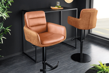 Scaun de bar rotativ BIG GEORGE din piele cognac cu inaltime ajustabila [2]