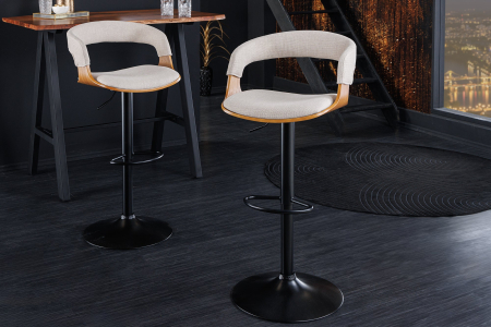 Scaun de bar rotativ MANHATTAN din material texturat bej si lemn de frasin, 64-85 cm [4]