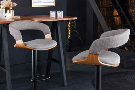 Scaun de bar rotativ MANHATTAN din material texturat gri si lemn de frasin, 64-85 cm [4]