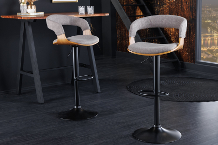 Scaun de bar rotativ MANHATTAN din material texturat gri si lemn de frasin, 64-85 cm [1]
