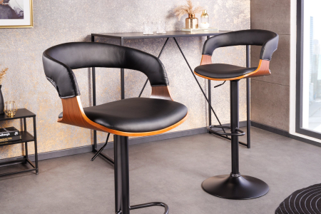 Scaun de bar rotativ MANHATTAN din piele artificiala si lemn de nuc, 64-85 cm [1]