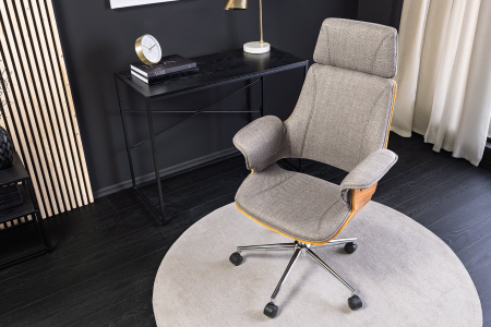 Scaun de birou MANHATTAN rotative din tesatura gri si lemn de nuc, 44-54 cm [1]