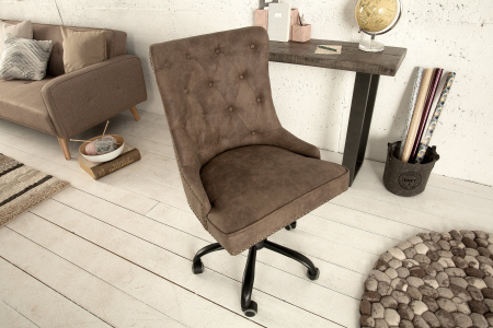 Scaun de birou VICTORIAN 49-57 cm din microfibră maro, în stil Chesterfield [3]