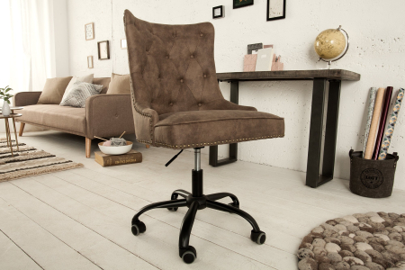 Scaun de birou VICTORIAN 49-57 cm din microfibră maro, în stil Chesterfield [2]