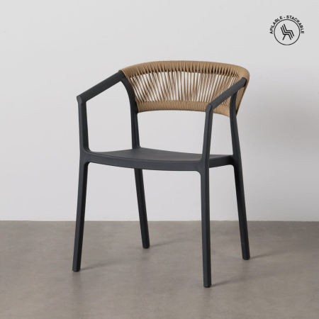 Mobilier Gradina - Scaun de exterior  natural-negru 56 x 54 x 75,50 cm