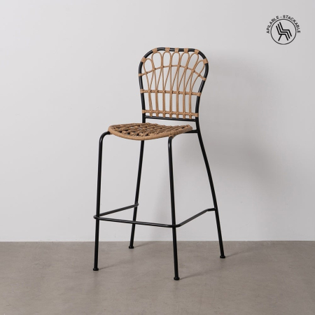 Mobilier Gradina - Scaun de exterior natural-negru oțel 60 x 61 x 117 cm