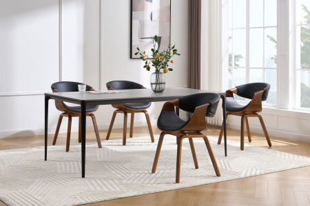 Scaun ORGANIC din piele artificiala neagra si lemn de nuc [2]